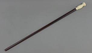 A bone handled walking stick, the handle formed as hands. 92 cm long.