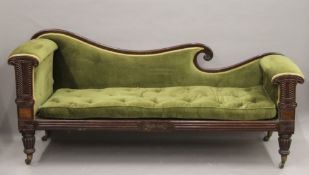 An early 19th century mahogany chaise lounge, in the manner of Gillows. Approximately 215 cm long.