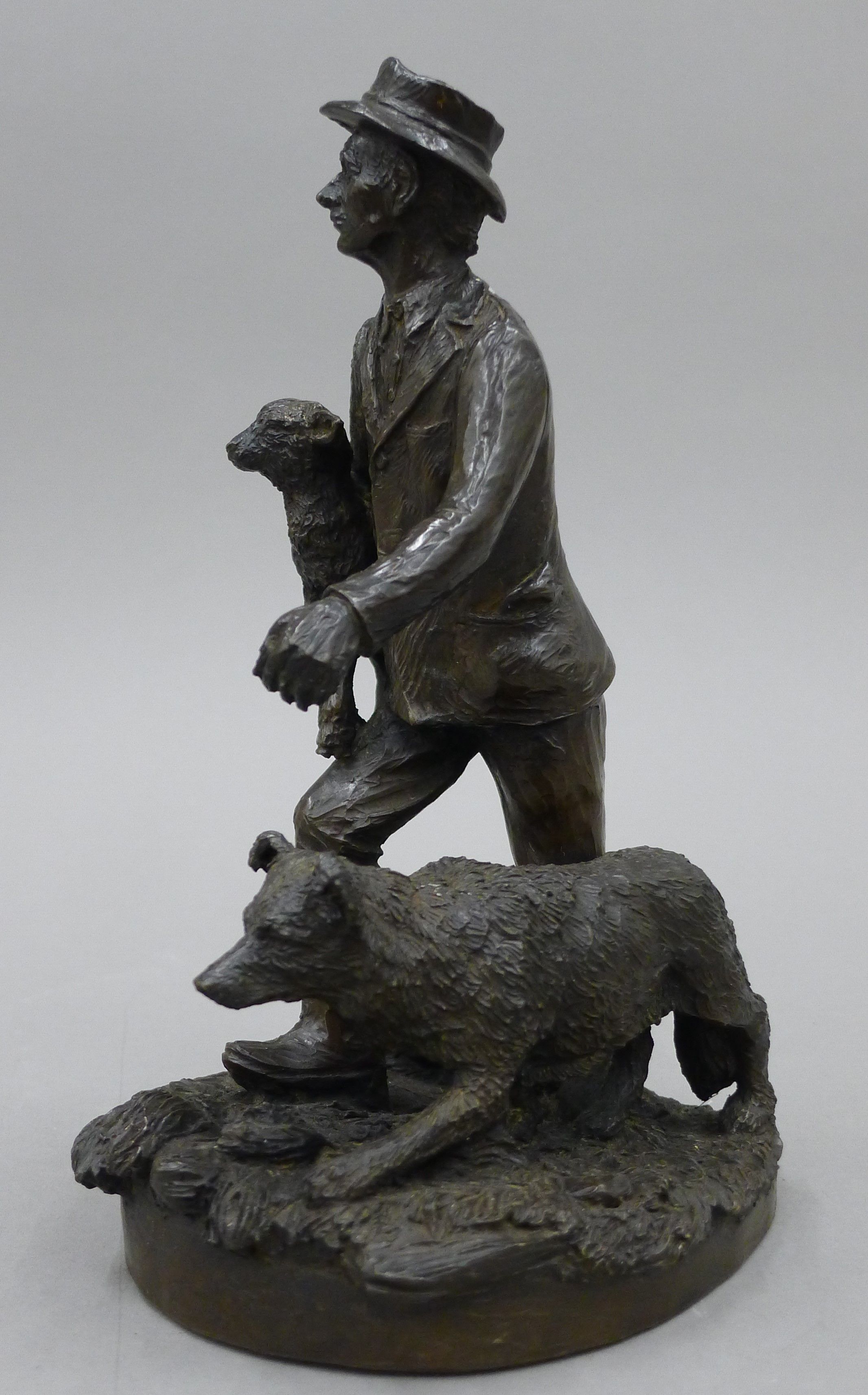 A model of a shepherd and dog with a lost lamb. 22 cm high. - Image 2 of 4