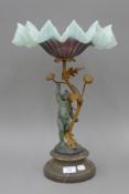 A Victorian figural tazza with glass bowl. 47 cm high.