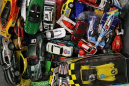 A quantity of various Scalextric and other slot cars.