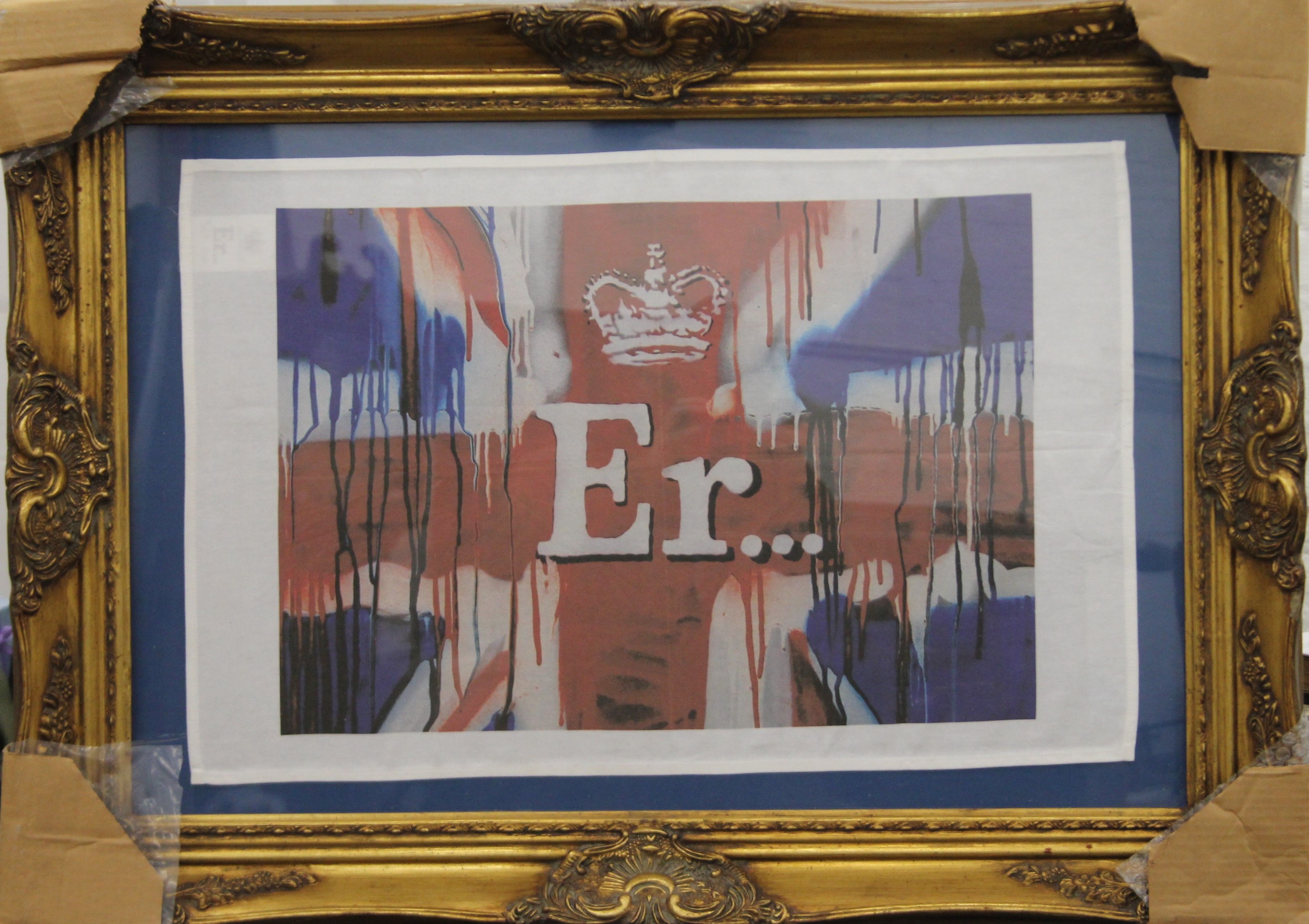 BANKSY (British) (AR), Queens Platinum Jubilee ER (Union Jack) Tea Towel, framed and glazed. - Image 2 of 2