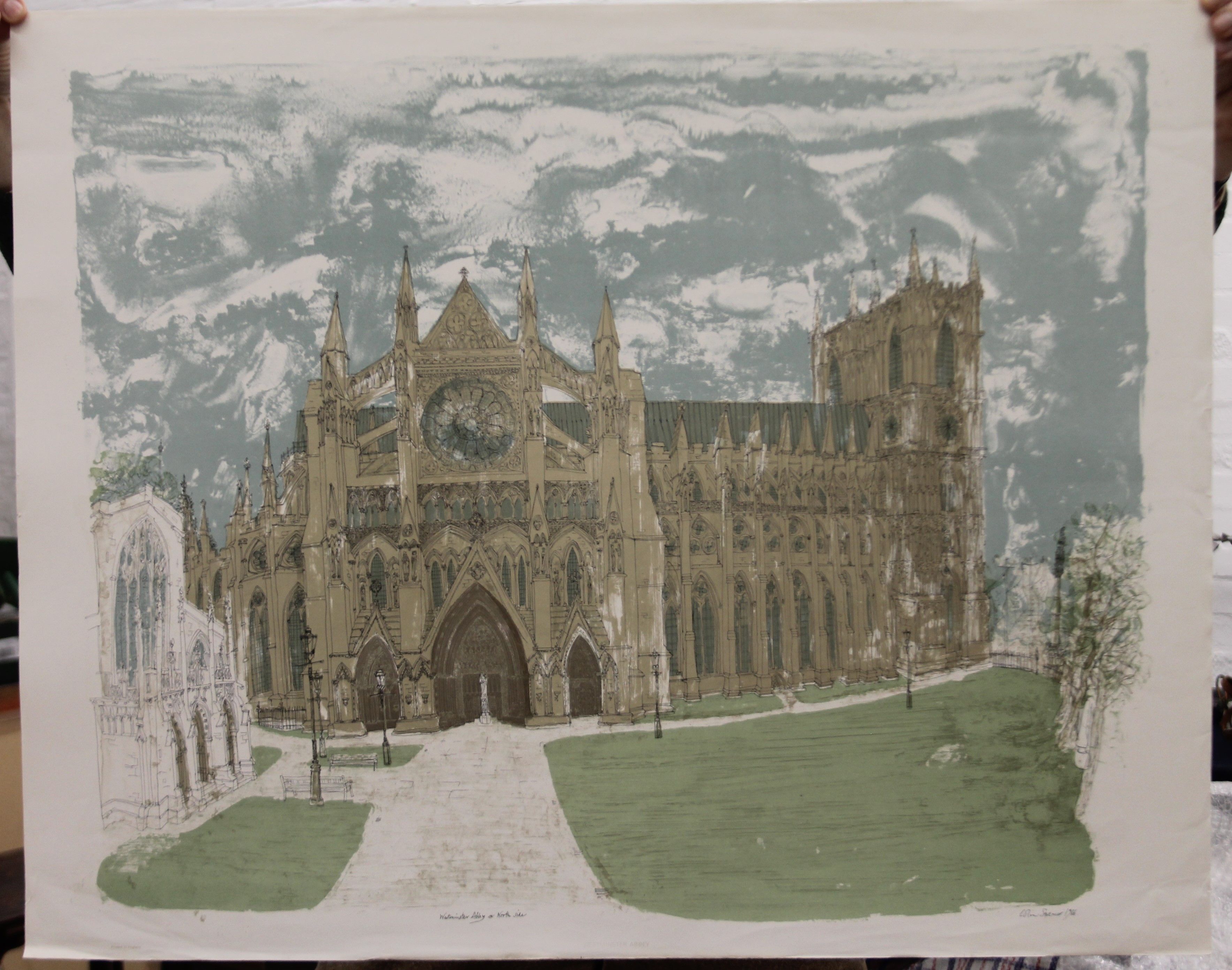 COLIN SPENCER (born 1933) British, Westminster Abbey North Side, print, unframed. 78 x 62. - Image 2 of 2