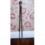 Victorian Regimental plaited riding crop, unmarked white metal grip engraved in oval cartouche