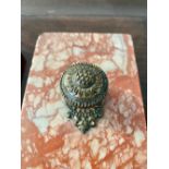 Pair of late C19th variegated rouge marble rectangular desk paperweights with brass handles, (2)