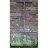 Stone garden roller, with cast iron frame and T bar handle, W71cm H120cm