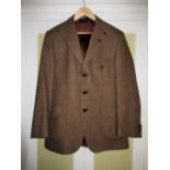 Daks herringbone brown tweed shooting jacket with patch pockets, size UK 40