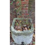 Large C20th stone D shaped water trough, with drain hole, W62cm D76cm
