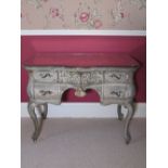 French Louis XVI style cream painted serpentine front knee hole desk or dressing table with mirrored