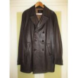 Daks of London Gents brown leather double breasted coat with button cuffs, size M