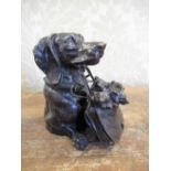 After Mene, a bronzed ink well in the form of a gun dog bitch with four puppies in a game bag, H12cm