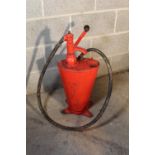 Vintage Baelz oil pump dispenser, red body with E.P.Co, label, H66cm