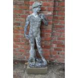 Weathered composition garden statue of a Roman God, H135cm (A/F)