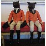 Pair of stuffed plush models of foxes seated in Hunting pinks, H44cm (2)