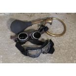 Pair of Cebe 500 leather driving goggles with tinted oval lenses, pair of Leon Jeantet aviator