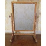 C20th pine faux bamboo toilet mirror, upright rectangular plate on turned supports, similar