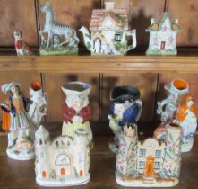 Collection of C19th and later Staffordshire pottery including Red Riding Hood and Bonnie Prince