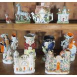 Collection of C19th and later Staffordshire pottery including Red Riding Hood and Bonnie Prince