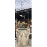 Stone wishing well with Gothic rose and lion shield design W77cm H74cm, on large octagonal base