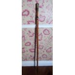 Victorian malacca walking cane, circular tapering body with wrythen brass handle, engraved with