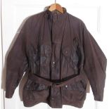 Barbour International waxed cotton belted motorcycle trials jacket, original Barbour tartan lining