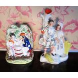 C19th Staffordshire spill vase Burns and his Mary, H29cm, a C19th Staffordshire Arbour style group