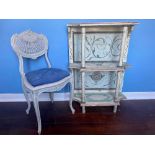 French style grey painted salon chair with canework back and seat on cabriole legs, and a vintage