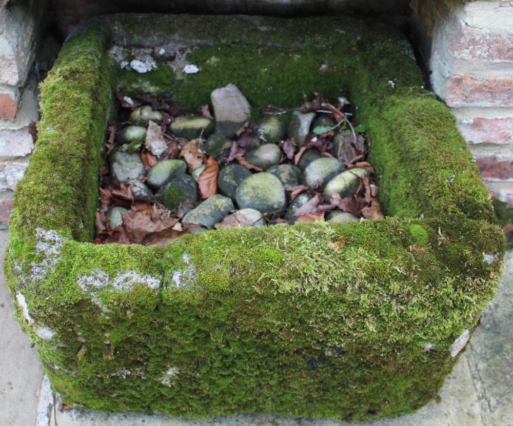 Weathered composition square plant trough, W54cm D54cm H36cm