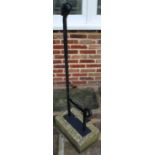 Yorkshire craftsman made wrought iron boot scraper with rams head terminal on rectangular plinth,