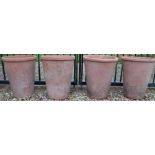 Set of four terracotta flower pots of circular tapering form, H40cm D33cm (4)