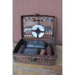 Drews' & Sons Drews' Own Make picnic basket containing two tin boxes with enamel liners, two