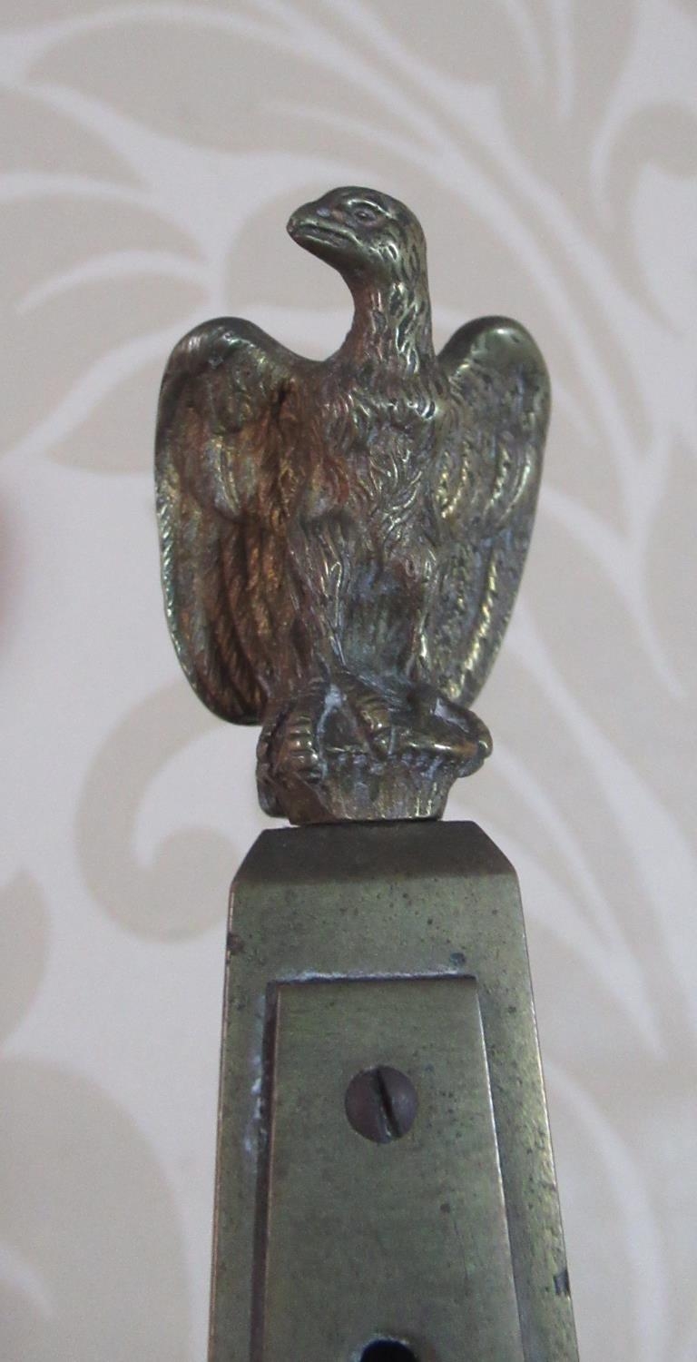 Victorian brass desk thermometer, on tapering rectangular column with eagle finial on square - Image 3 of 3