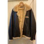 Official Morgan leather sheepskin lined pilot type jacket, size 42, with badge, two side pockets,