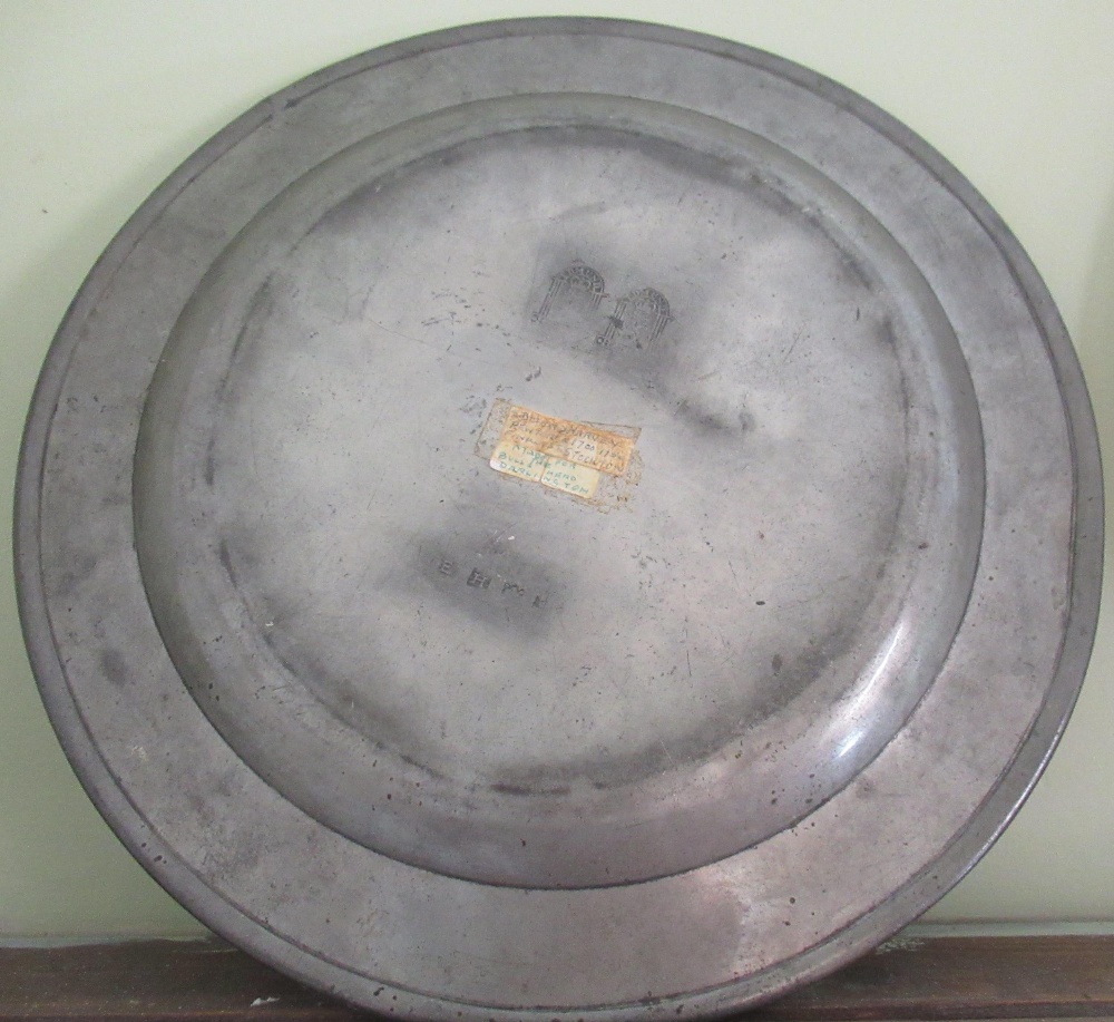 Large C18th pewter charger, stamped crowned X and other marks, another with indistinct marks and - Image 2 of 5