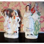 C19th Staffordshire model of female figure with a lute, and another of a farming couple (2)