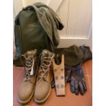 Le Chameau wellington boot bag, a pair of Le Chameau gaiters a pair of Barbour brown leather gloves,