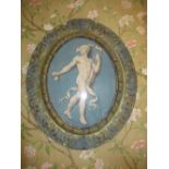 After the Antique - Jasper style print of a Roman god, with winged helmet and ribbon tied staff in