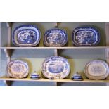 Collection of Victorian and later blue and white transfer printed meat plates comprising three