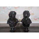 After Auguste Clesinger, a pair of dark brown patinated bronze busts of Bacchantes, Foundry marks