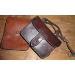 Early C20th James Dixon EP rectangular sandwich box, in dark brown leather saddle case with strap,