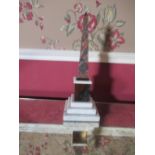 Victorian marble obelisk of typical square tapering form, green variegated column on stepped