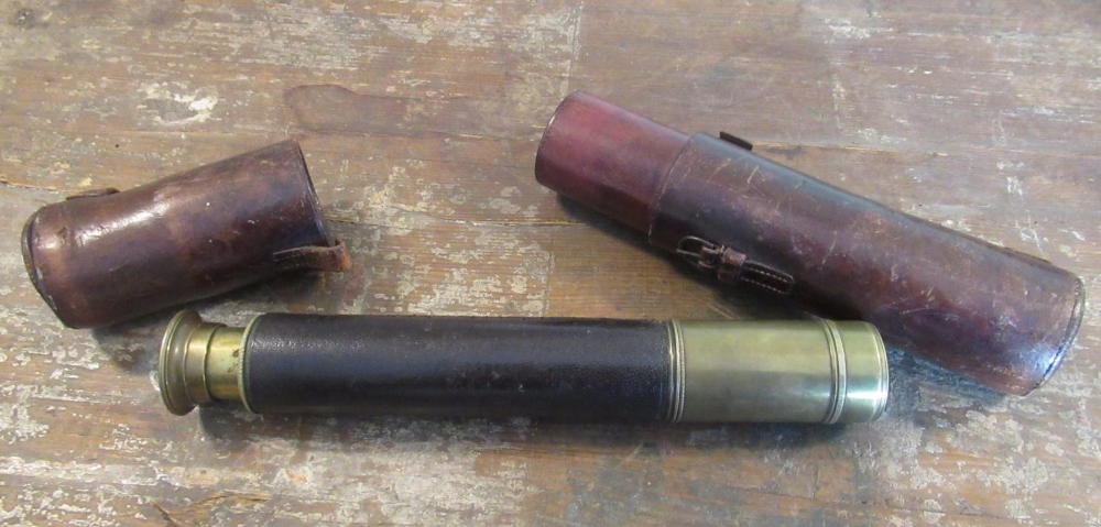 Ross of London brass and leather cased two draw telescope, stamped Ross, London 29769, with shade, - Image 2 of 2