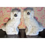 Pair of large Staffordshire fireside spaniels with painted detail, H39cm (2)