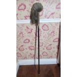 Victorian black japanned and brass extending dust brush with hair bristle, max L196cm