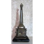 Victorian brass desk thermometer, on tapering rectangular column with eagle finial on square