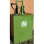 Baelz hand cranked oil dispensing cabinet green painted body with Castrol decal, W74cm D33cm H150cm