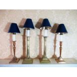 Pair of Georgian brass candlesticks, later sconces on gun barrel column, H27cm ,and a pair of