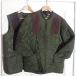 Barbour green quilted shooting jacket with suede shoulder patches and elasticated cuffs, similar