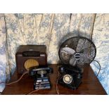 Vintage wall mounted black GPO, dial telephone, similar standard dial telephone, both converted,