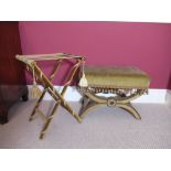 C20th rectangular stool upholstered in mustard velvet, top with tessellated fringe on brass nail